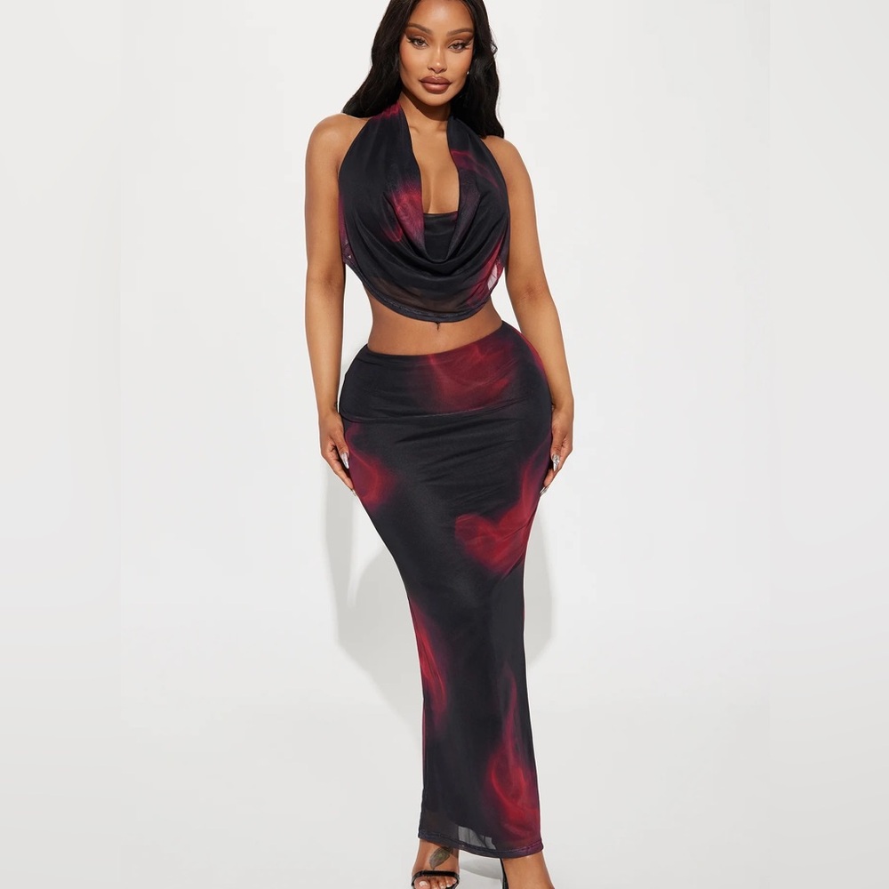 Fashion Nova Selene Mesh Maxi Skirt Set